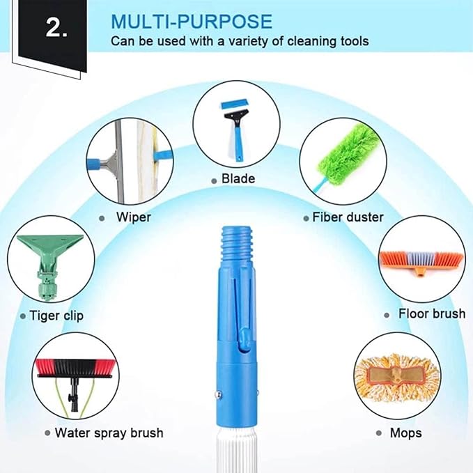 Window Cleaning Pole, Telescopic Brush, Extendable Cleaner for Conservatory Roof, Photovoltaic & Solar Panel Cleaning - Ideal for Reach.