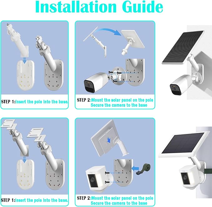 Wall Mount for Cameras and Solar Panels, 2-in-1 Pole Mount Compatible with Ring Stick Up& Spotlight, Blink, Eufy, Arlo, Wyze, Solar Panel and Cam, with 1/4"-20 Screw Hole, Adjustable Angle - White