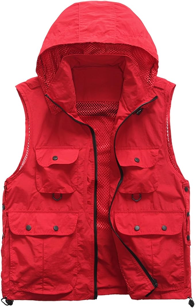 M2C Mens Hooded Mesh Multiple Pockets Traveling Vest