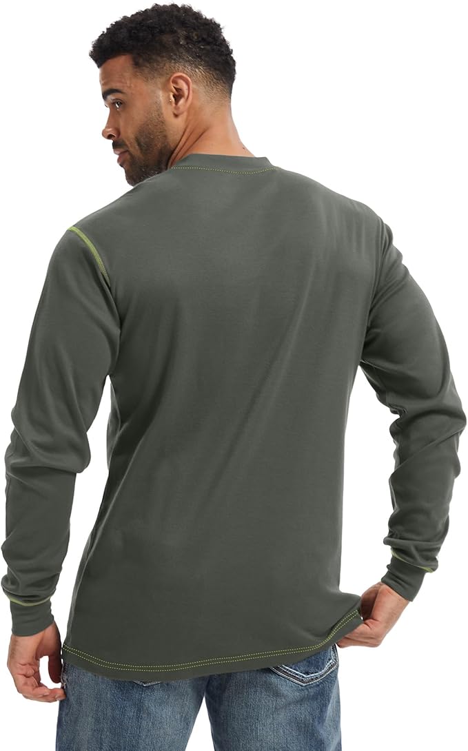 WORKWEYA FR Shirts for Men 6.5 oz Flame Resistant Long Sleeve Henley Shirt NFPA 2112/CAT2