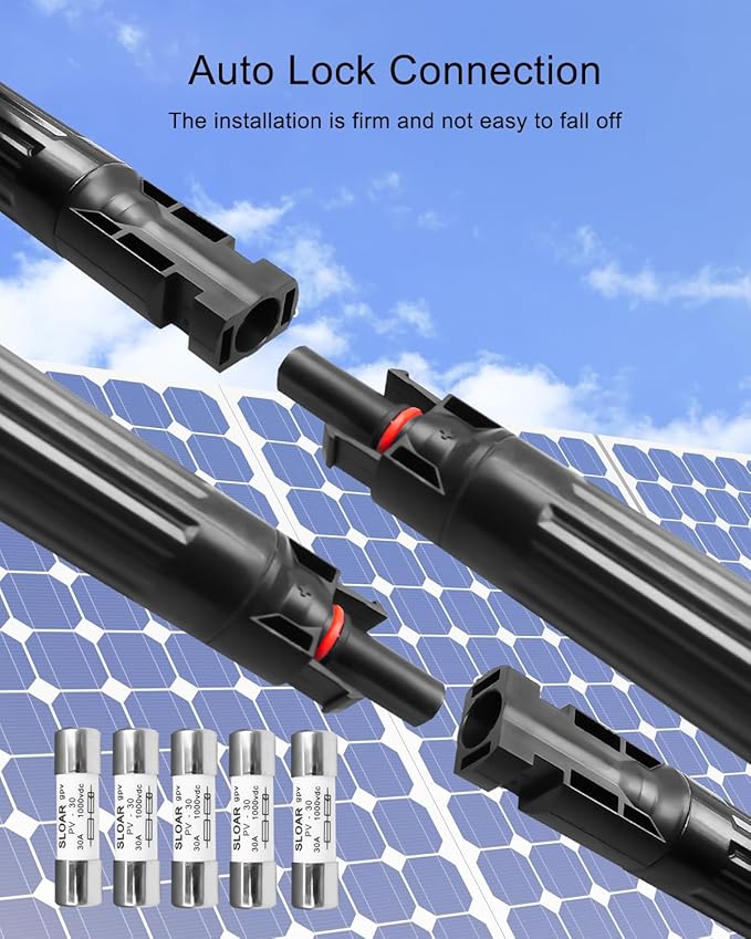 5 Pcs 30A Solar Fuse Holder Inline with Male and Female Connector for Solar Panel and Solar Controller, IP68 Waterproof Solar Fuse Connector with 10 Fuse