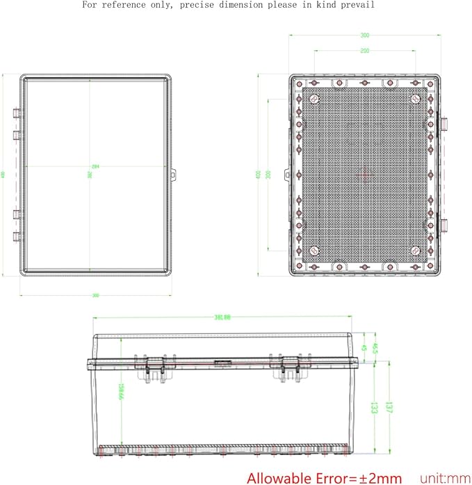 Junction Box, Hinged Black Cover IP67 Waterproof ABS Project Box with Mounting Plate Electrical Box Enclosure with Wall Bracket 15.7 x 11.8 x 6.7inch(400x300x170mm)