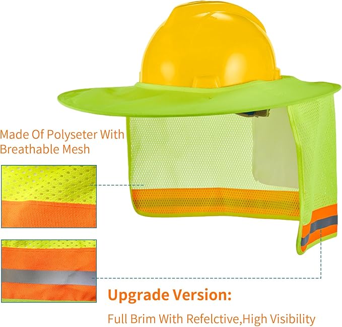 4 Pack Hard Hat Sun Shade Full Brim, Hard Hat Visor Mesh Neck Sun Shield with Reflective Strips Neck Sunshade Cover, Hard Hat Accessories（Yellow）