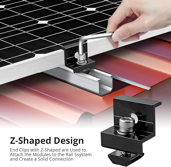 Anbte 10 PCS Solar Panels Brackets 30mm/35mm, Aluminium 6 x T-Shaped Mid Clamps + 4 x End Clamps, Solar Panel Mounting Brackets for Metal, Tin, Flat, Sheet Roofs, RV, Black