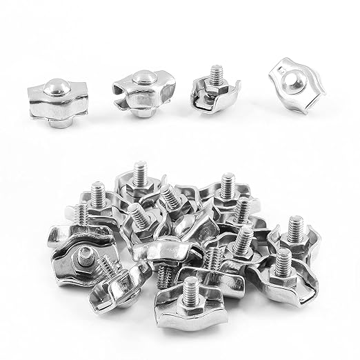 20Pcs M3 Stainless Steel Single Wire Rope Clips, Simplex Bolt Cable Clamp for 1/8 Inch Diameter Wire Cable