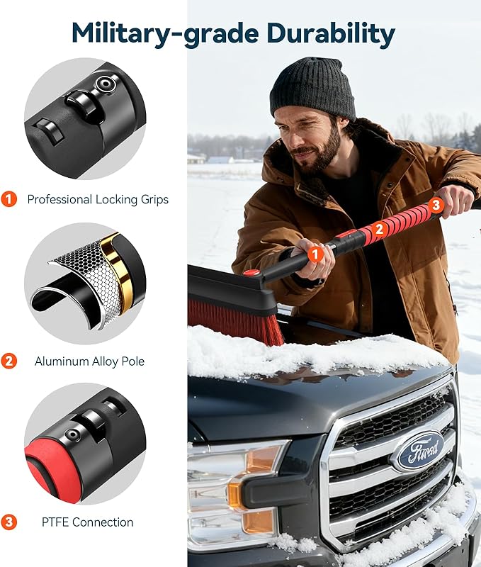 All-Around High-Efficiency Cleaning 39 inch Extendable Snow Brush and Ice Scraper with Squeegee, Shovel, Ice Scrapers for Car Windshield, Truck, SUV Snow Removal Tool, Winter Car Accessories