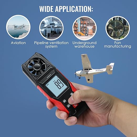 Digital Anemometer Handheld Wind Speed Meter – Measures Wind Speed in m/s, km/h, ft/min, mph, Knots & Air Temperature – Max/Min, Data Hold, Backlit Display – for HVAC, Sailing, Weather, Drone Flying