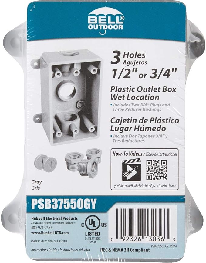 BELL PSB37550GY Single-Gang Weatherproof Three 1/2". or 3/4 in. Threaded Outlets,2 in,Gray,(Pack of 8)