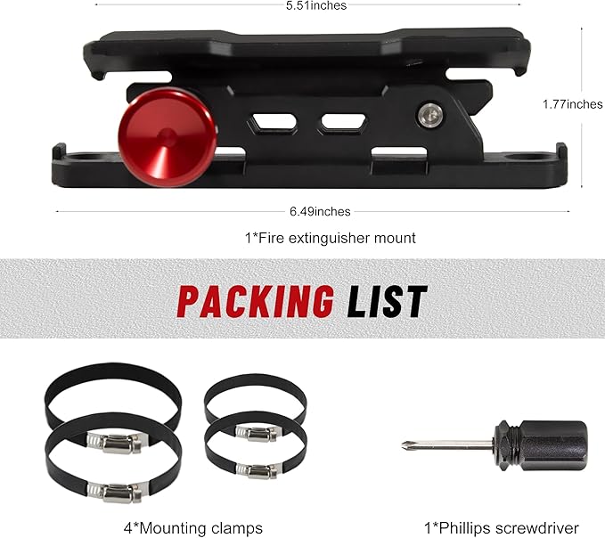 Fire Extinguisher Mount for Vehicle - Quick Release Fire Extinguisher Bracket Holder Compatible with Jeep Wrangler JT, TJ, JL, JKU, UTV, Polaris RZR, Ranger, Can-Am X3, Yamaha, ATV, Tractor