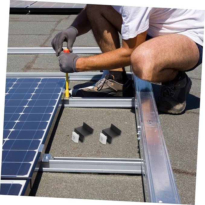 GALPADA 4pcs Solar Panel Brackets Aluminum Alloy Photovoltaic Bracket Pressing Block Easy Install Solar Mounting Kit for Ground Roof
