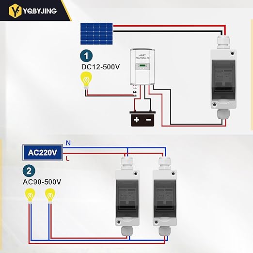 Solar Panel Disconnect Switch 32Amp DC AC Miniature Circuit Breaker 500V 2 Poles with PV Connector and IP65 Waterproof UV-Proof Box for Outdoor Solar PV Homes Battery