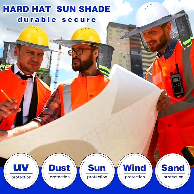 Vicenpal 10 Pcs Hard Hat Shade Full Brim, High Visibility Sun Visor Neck Shade with Reflective Strip, Hard Hat Accessories for Men Women Construction Use(Grey)
