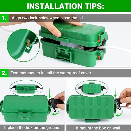 Flemoon IP55 Small Outdoor Electrical Box Waterproof (Inner 5.9 x 3.2 x 1.8inch), Extension Cord Cover with Detachable Awning Covers for Plug, Outlet, Holiday Lights, Green