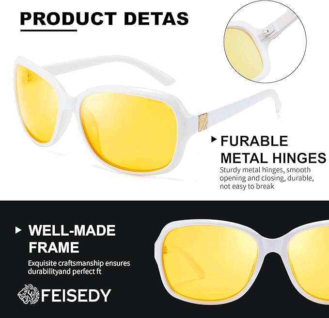 FEISEDY Classic Womens Night Glasses Driving Anti Glare Wrap Around Yellow Sunglasses B2548
