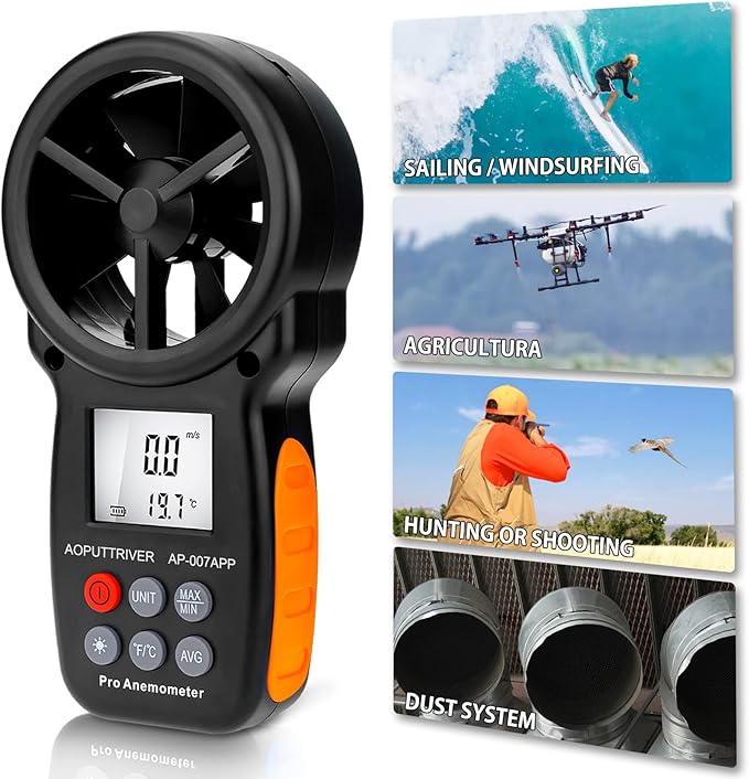 Bluetooth Anemometer,CFM Air Flow Velocity Tester, Digital Wind Speed Gauge Meter with 14℉-113℉ Wind Temperature Measuring and USB Data Export