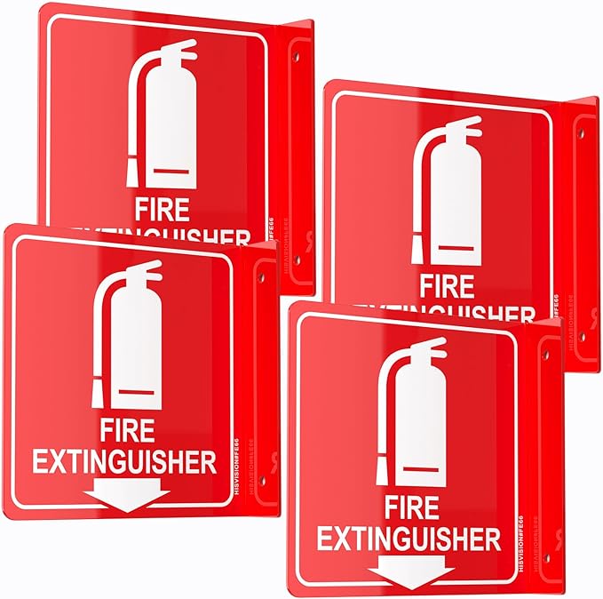 Fire Extinguisher Sign with Down Arrow, 4 Pack - 6"x6" Acrylic, Includes Matching Screws, Use for Home Office/Business, UV Protected, Fade/Weather Resistant, Indoor/Outdoor Use, Easy to Install