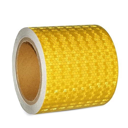 Reflective Tape, Waterproof Self Adhesive Dot Reflective Tape Outdoor Safety Caution Reflector for Trailers, Bikes, Cars（Yellow, 4 Inch x 65 Feet）