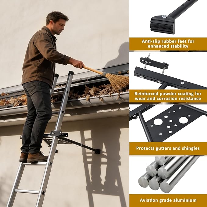 Ladder Stabilizer,Extension Ladder Stabilizer Adjustable Legs 20.1-29.5"，Wall Ladder Standoff Aviation Grade Aluminium,Ladder stabilizer for Roof Gutter ，Built-in Tool Tray, Anti-Slip Rubber Feet.