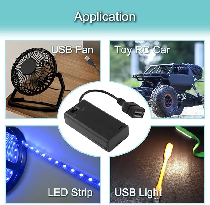 5 PCS 2 AA Battery Box Holder with USB Female Cable Socket 2 AA Power Supply Battery Case Box with ON-Off Switch, for Mini Fan Light, Toy RC Car, LED Strip