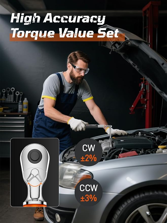 Digital Torque Wrench, 7.38-147.5 ft.lb/10-200 Nm, 1/2" Drive Inch Pound Torque Wrench Electronic with Buzzer & Colorful LED Indicator Cars Automotive