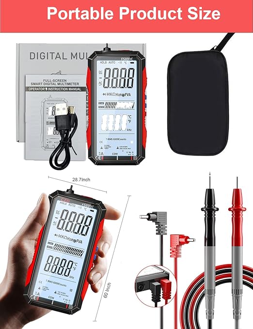 Digital Multimeter, 2026 Upgraded FS899L Multimeter, USB Rechargeable Digital Multimeter, Measures Voltage Automatic Digital Display Multimeter Tester for Home and Industrial Electrical Issues (Red)
