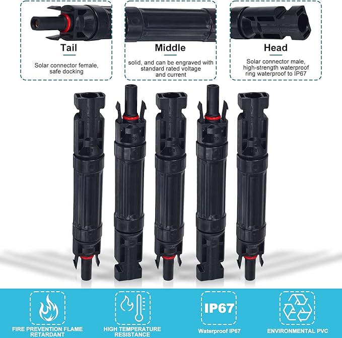 30A Solar Fuse Holder Inline with Male and Female Connector for Solar Panel and Solar Controller, Waterproof Solar Fuse Connector, Solar Surge Protection Device 5pcs