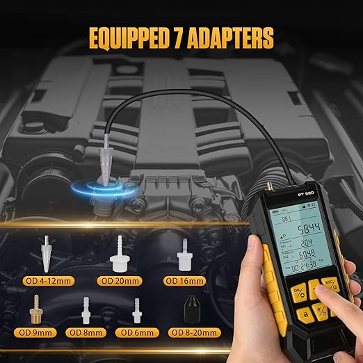PT520 Manometer Gas Pressure Tester,Dual-Port HVAC Digital Manometer with Range of -100 to 200 KPa, 7 Units, Data Locking & Storage, 7Adapters,Backlit Display Screen
