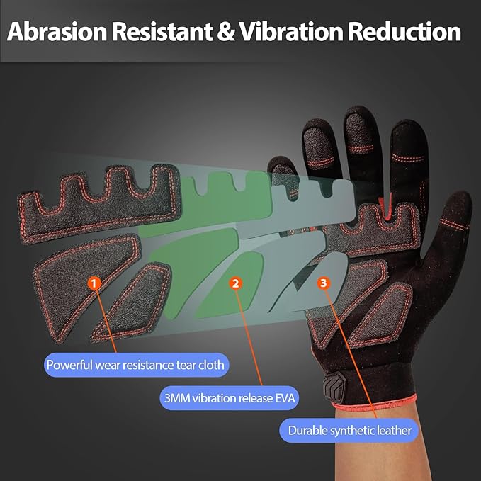 DLY Heavy Duty Work Gloves, Impact Protection Mechanic Gloves, Synthetic Leather Work Gloves, Touchscreen Capable