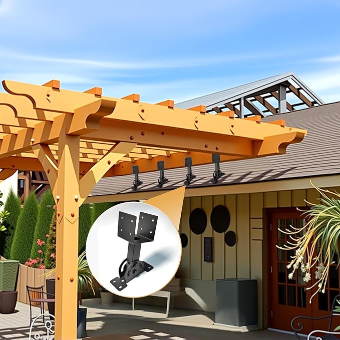 4x4 Heavy Duty Roof Riser Brackets Kit 3 Pcs，Adjustable Angle Pergola Brackets Black Powder-Coated for Patio Pergola Gazebo