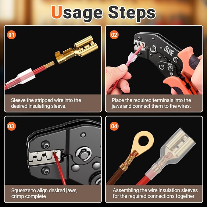 Preciva Spade Connector Crimping Kit, 28 Types Wire Connector Kit Wire Crimper AWG 22-13 with 420PCS Female Male Spade Connectors 2.8MM-6.3MM and 270 PCS Insulation Sleeves