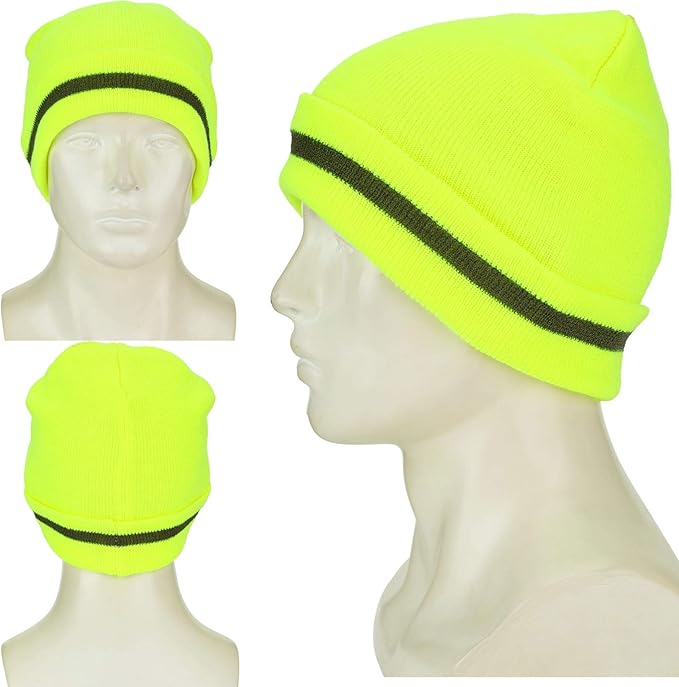 Geyoga 2 Pack Reflective Beanie Hat, High Visibility Knit Beanie with Reflective Strip, Night Running & Outdoor Work Safety