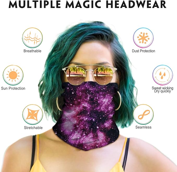 Venswell Neck Gaiter Face Mask Men Women,Seamless Bandana Rave Face Cover Scarf Mask,Balaclava,Headband, Head Wrap,Headwear