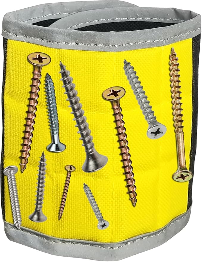 BYKES Magnetic Wristband for Holding Screws, Nails & Tools | Strong Magnetic Extra Large Tool | Portable DIY Magnetic Wristband | Wide Surface Magnet | Heavyduty Tool Gift for Handyman | Yellow/Gray