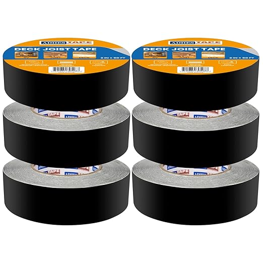 ADHES Deck Joist Tape, 1-5/8" x 50', 6 Rolls Weather Resistance & Waterproof Butyl Joist Tape for Decking, Deck Flashing Tape, Ideal for Wood Decks Beams Roof, Outdoor Construction Use