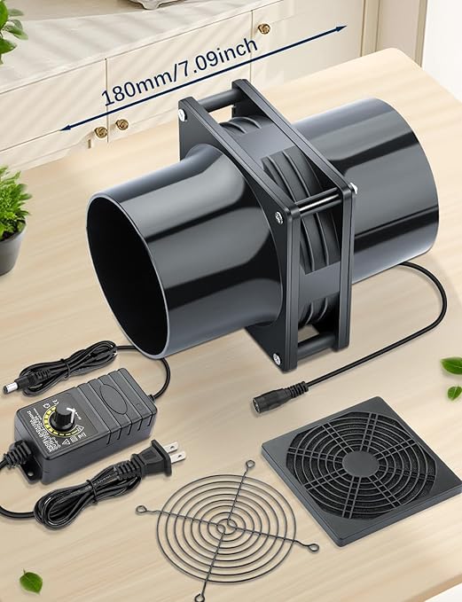 Wathai 120mm x 38mm 4 Inch Small Exhaust Fan 12V Duct Fan with Speed Control, Fume Extractor for Paint Booth, Soldering, Laser Engraving, Greenhouse Ventilation