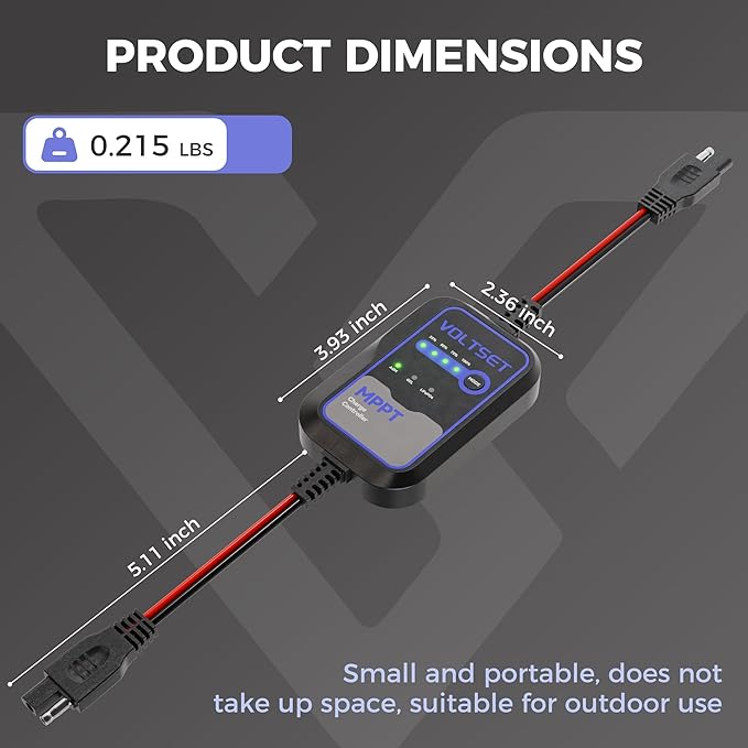 Voltset MPPT Solar Charge Controller : IP65 Waterproof - Display for Gel AGM Lead-Acid Lithium LiFePO4 Battery - Used in RV Marine Camper Van Truck Trailer (Mppt Solar Charge Controller use Below 50W)