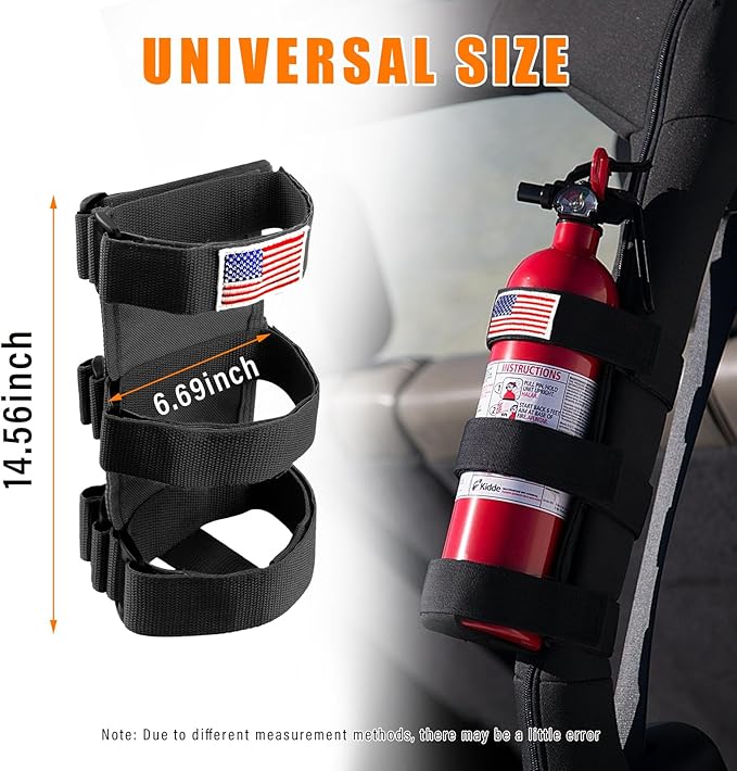 Ziciner Fire Extinguisher Holder 2.5-3LB Adjustable Roll Bar, American Flag Pattern Extinguishers Strap Bartact, Universal Car Accessories for Cars, SUVs, Trucks, and More (Black)