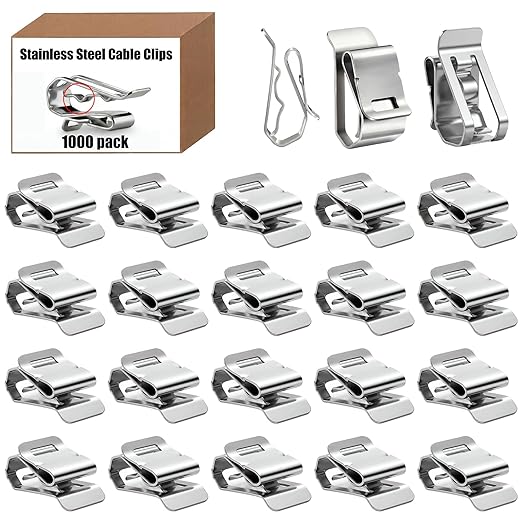 1000-PACK SUS304 Wire Cable Clips, S Wire Management Clips for (1) 12-Gauge USE-2 to (2) 10-Gauge PV-1000V Wires, Fits Solar Frame LED Lights on Roofs Fencing Trailer