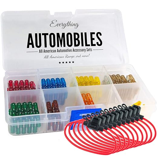 Mini Fuse Kit 12V Inline Automotive Fuse Holders 14AWG - 120 Assorted ATM/APM Car Mini Fuses - Includes Fuse Puller Tool - 5, 7.5, 10, 15, 20, 25, 30 amp Fuse Box
