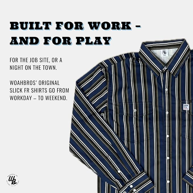 WoahBros FR Shirts for Men, 8oz Midweight Flame Resistant Welding Shirt, 100% Cotton, Pearl Snap Buttons - CAT2/NFPA2112