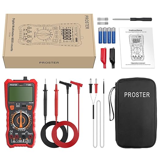 Proster Digital Multimeter 6000 Count - TRMS Ohm Meter Multimeter, Voltimetro Digital, NCV DC AC Voltage Current Temperature Capacitance Resistance Diode Continuity HFE Tester