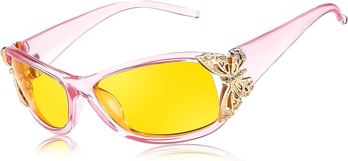 FEISEDY Classic Womens Night Glasses Driving Anti Glare Wrap Around Yellow Sunglasses B2548