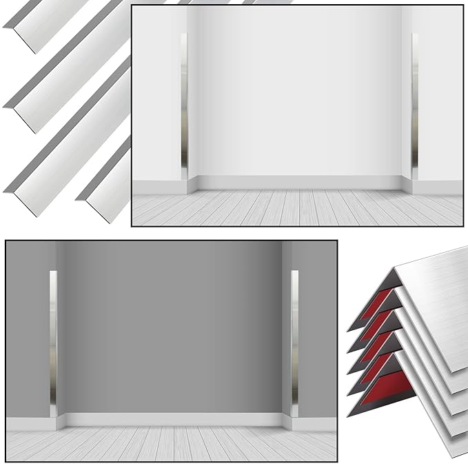 Therwen 5 Pcs 2 x 2 x 48 Inch 304 Stainless Steel Corner Guards Metal Wall Guard Protector Corner Trim Molding for Door Countertop Furniture Cabinet Protection