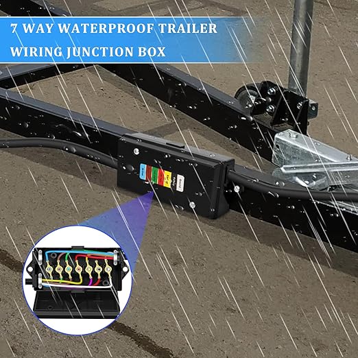 2 Set 7 Way Trailer Junction Box Weatherproof 7 Gang Color Coded Solid Studs Electrical 7 Way Trailer Wire Junction Box 7 Pole Waterproof for RV Camper Caravans Boat Rewiring - Black
