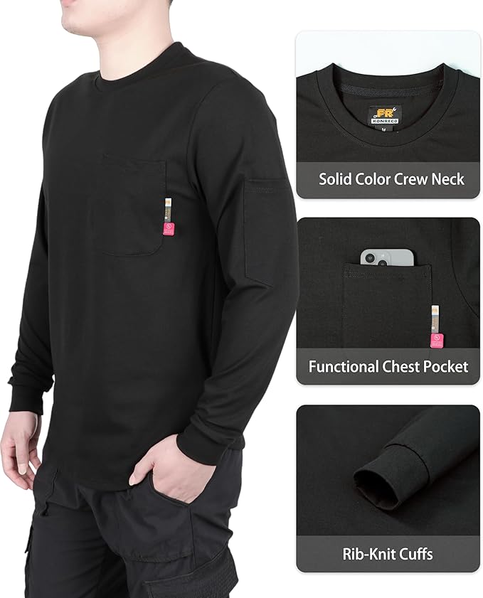 KONRECO FR Shirts for Men Crewneck 6oz Jersey Lightweight Flame Resistant Work T Shirt NFPA2112 CAT2