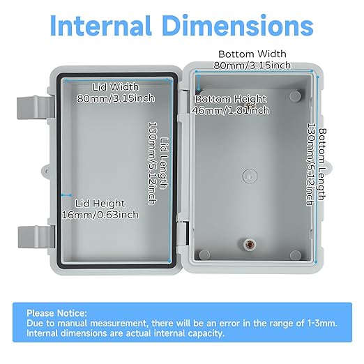 Outdoor Electrical Junction Box Waterproof IP65, Thicken ABS Plastic Project Enclosure Weatherproof with 1 Grid Mounting Plate, 2 Cable Glands, 4 Wall Brackets and 8 Screws (Small: 5.9"x3.9"x2.8")