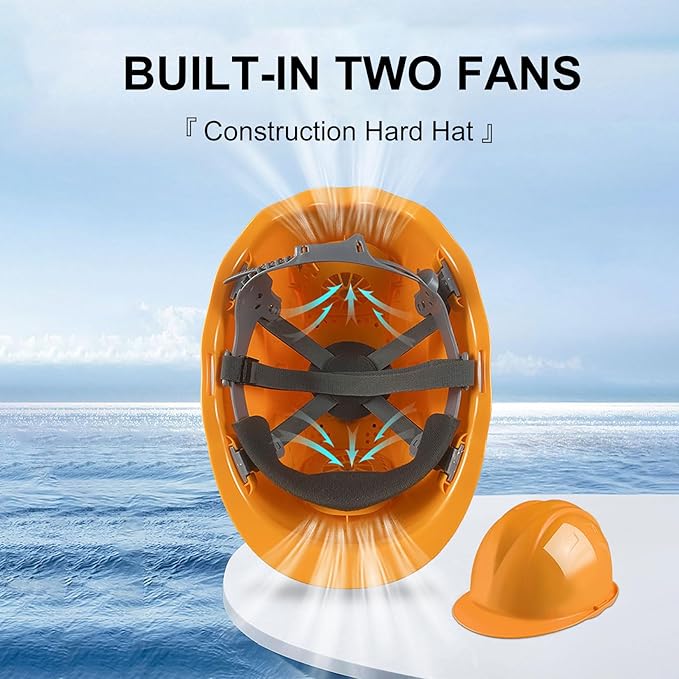 Unisex Construction Hard Hat Built in 2 Fan, USB Charging Lightweight Waterproof Working Safety Helmet for Construction and Home Improvement,Blue,10000mA