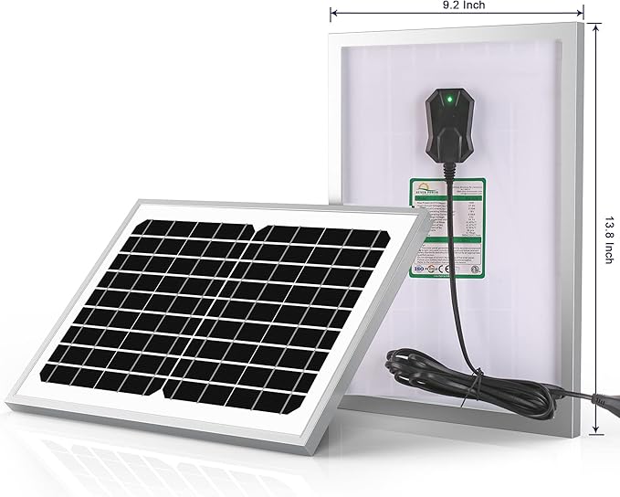 SUNER POWER 12V 10W Solar Battery Trickle Charger Maintainer, Built-in Smart MPPT Charge Controller, Tubular Mount Bracket, Waterproof 10 Watt Solar Panel Kits for 12 Volt Rechargeable Batteries