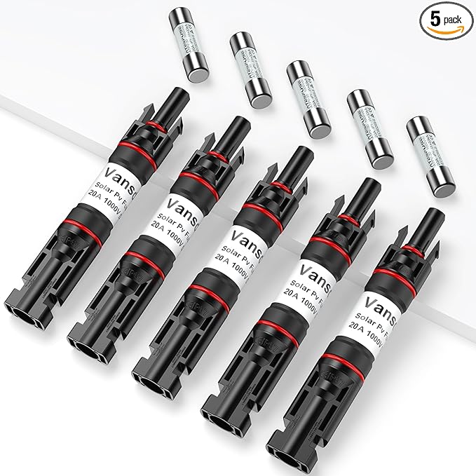 20A Solar Fuse Holder Inline,Male and Female Connector for Solar Panel and Solar Controller,Waterproof Solar Panel Fuse, 5PCS