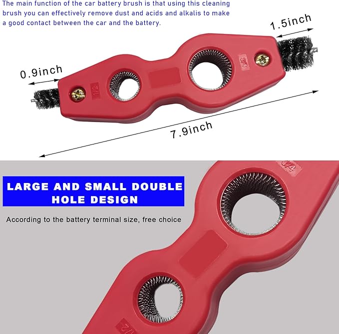 Battery Terminal Cleaning Brush, 4 in 1 Anti-Corrosion Car Battery Cleaner, Vehicle Battery Terminals Machine Parts Cleaning Tool for Auto Marine, Universal Car Accessories (Red)